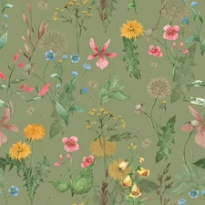 VEELIKE Wild Flower Wallpaper Peel and Stick Vintage 17.7 x 118", Green 