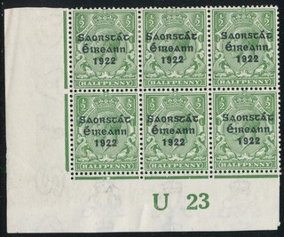 1922 23 SAORSTÁT OVERPRINT 1/2d CONTROL BLOCK U 23 Imp. TC137 /