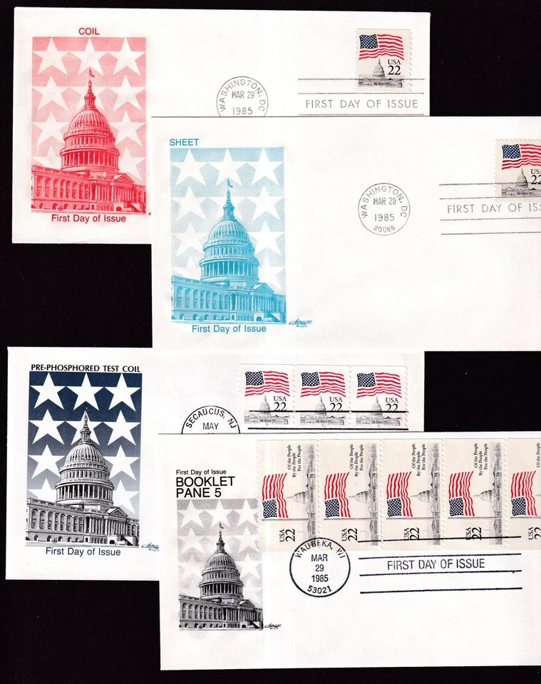 1985 Flag over Capitol FDCs Sc 2114-2116c Artmaster sheet coil booklet test coil - Image 2 of 3
