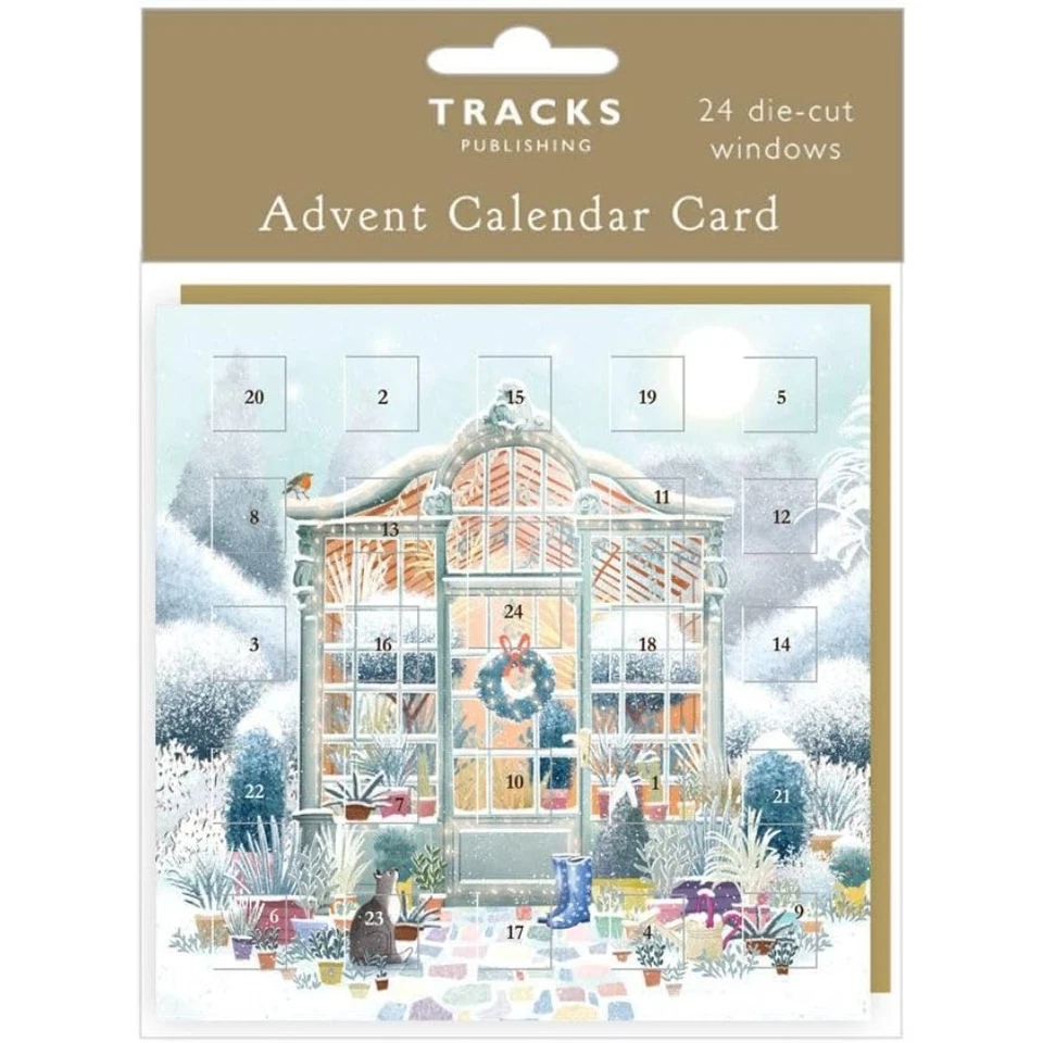 TRACKS UK Calendario de Adviento de Navidad Tarjeta Navidad Invernadero Acabado en Lámina SIN GOLOSINAS