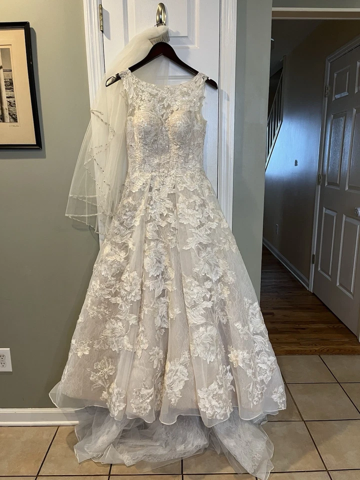 2100 $ 3 штуки Олег Кассини высокий воротник бак кружева свадебное платье размер 0P - Изображение 2 из 4