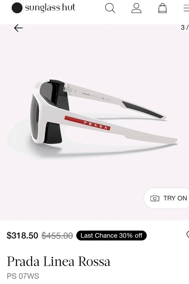 Óculos de sol polarizado PRADA Linea Rossa vermelho e branco - Imagem 2 de 4