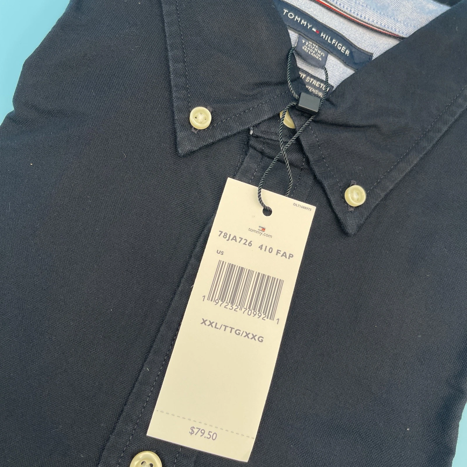 New Tommy Hilfiger Men’s Button Down 100% Cotton Shirt Size XXL Navy - product detail image 2