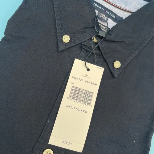 New Tommy Hilfiger Men’s Button Down 100% Cotton Shirt Size XXL Navy image 2