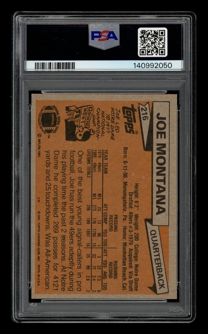 1981 Topps Set-Break #216 Joe Montana PSA 8 NM-MT view 2