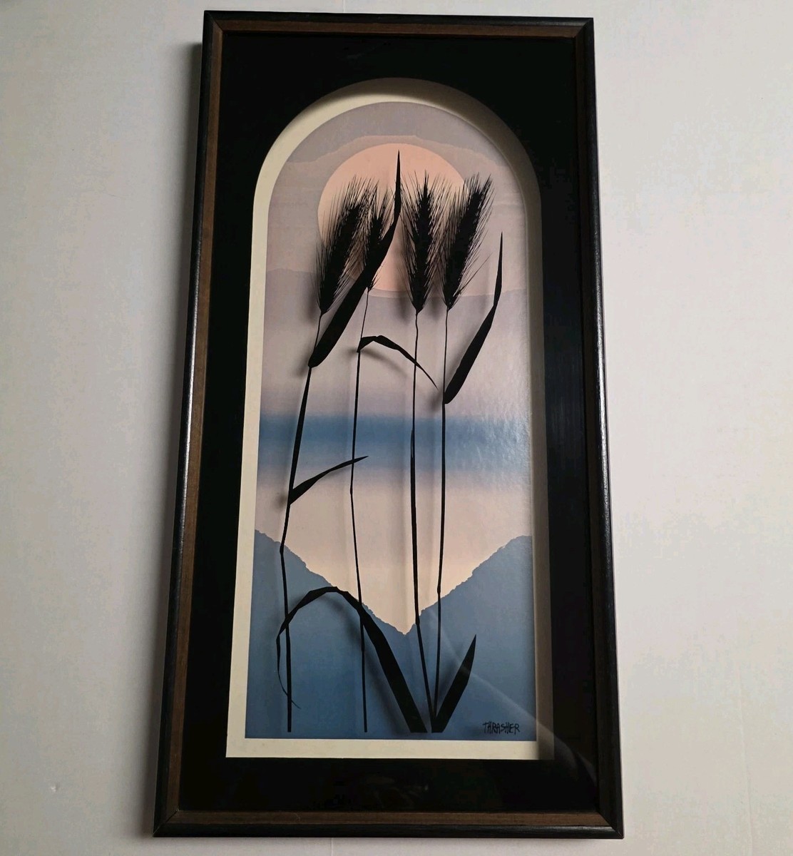 Virgil Thrasher Lucid Lines Wheat Sun 3D Painted Glass Vintage Wall Art