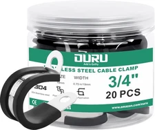 20pcs 3/4 Inch Stainless Steel Cable Clamps,Rubber Coated 3/4", Black 