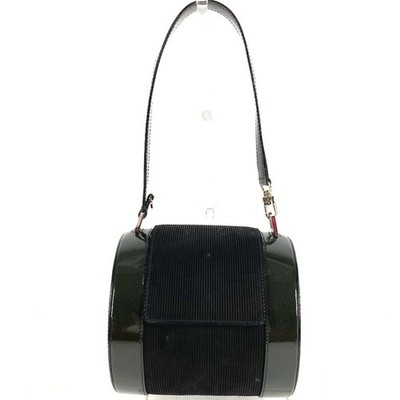BVLGARI Bvlgari Bvlgari Logo Drum cylindrical Shoulder Bag enamel / suede Black