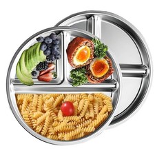 Stainless Steel Plates 2 Packs, 9" Portion Control Platter Divided Plates Sui...