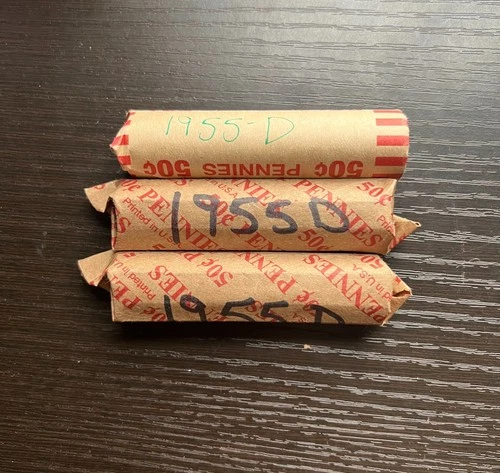 1 FULL ROLL OF 1955 D LINCOLN WHEAT CENTS PENNIES