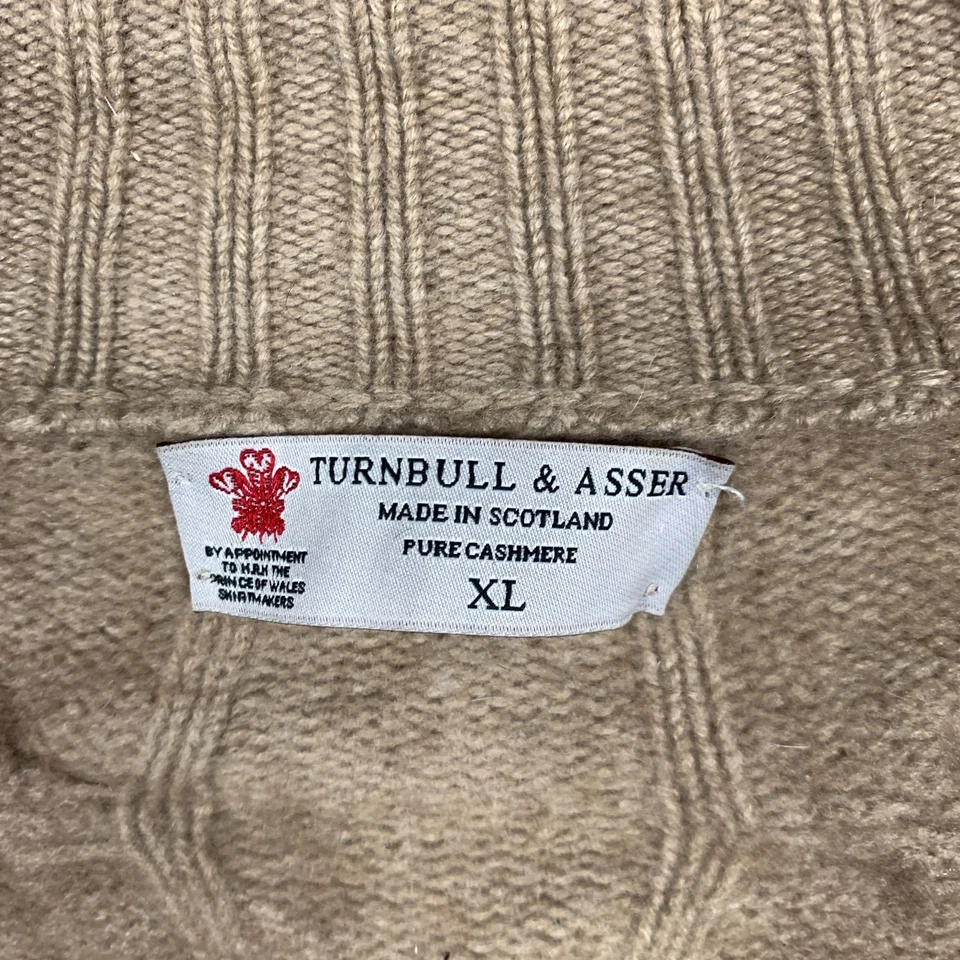 Cárdigan suéter de cachemir Turnbull & Asser para hombre XL tostado tejido con cable cremallera completa puro Foto 2 de 4