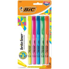 BIC Brite Liner Highlighters, Chisel 1 Count Pack of 5 , Assorted Ink Colors