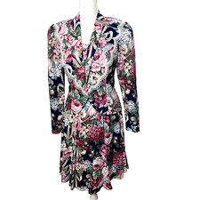 Vtg Scott McClintock Size 12 Suit Skirt Jacket Floral Made in USA Cotton Rayon
