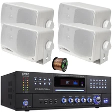 Pyle 4-CH 4000W Amplifier, 4x 3.5'' 200W 3-Way Weatherproof Mini Box Speakers