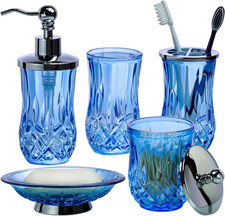 Bathroom Accessories Set,5 Pcs Blue Glass Bathroom Accessory Set,Complete Lotion