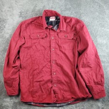 Wrangler Shirt Mens L Red Flannel Lined Shacket Jacket LS Button Outdoor HJB0WZR