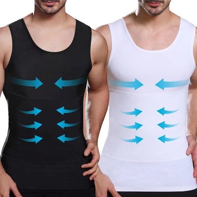 Mens Slimming Body Shaper Belly Chest Compression Vest Girdle T-Shirt Tank Top