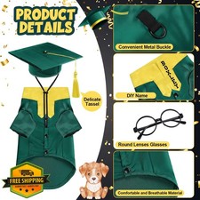 Huhumy Dog Cat Graduation Set Gown Cap Glasses XXL Green Yellow