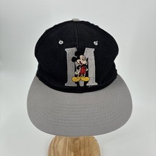 Vintage 90s Mickey Mouse Hat Black SnapBack Block Letters Logo Walt Disney