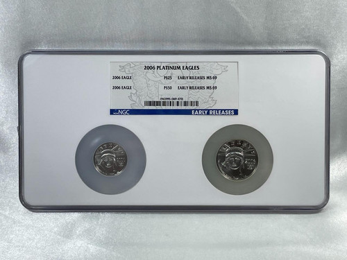 Platinum Eagles 2006, NGC MS 69, lanzamientos tempranos, 2 monedas 1/4 y 1/2 L4,71 - Imagen 1 de 11