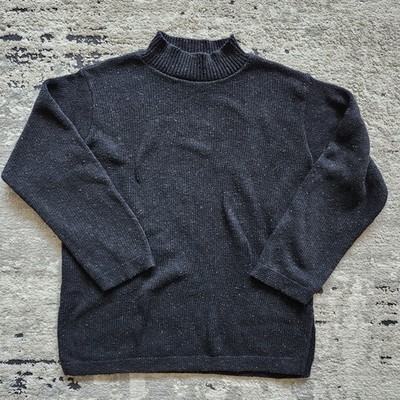 Willow Petite Mock Neck Sweater PL Black Marl Knit Cotton Blend Made in USA