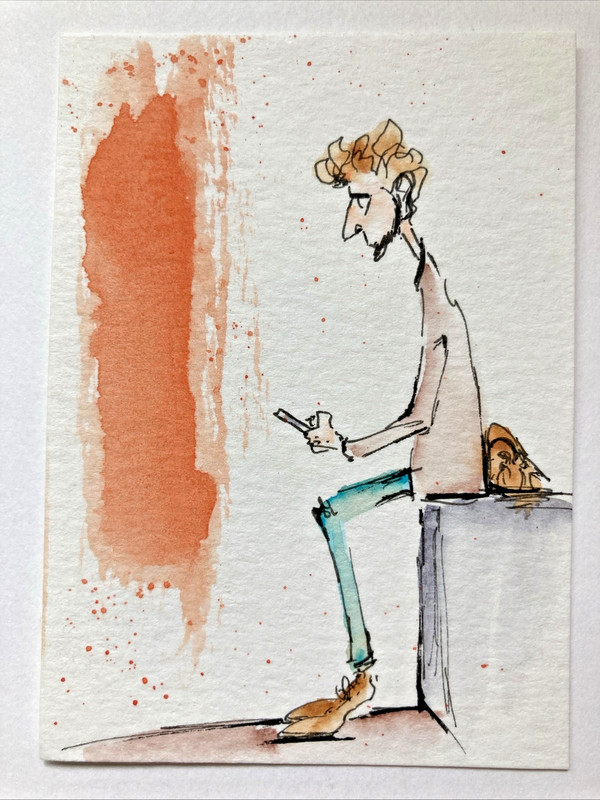 ACEO Original Watercolor Painting Abstract Man ATC Artist Trading Card OOAK
