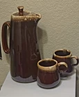 Vintage Hull & McCoy Brown Drip Coffee Pot w/ Lid + 2 Mugs Rustic Set USA