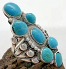 Vintage SOUTHWESTERN 7-STONE TURQUOISE RING sterling silver sz 5 Navajo READ