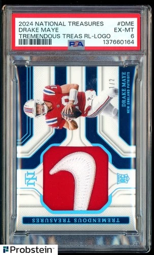2024 National Treasures Tremendous Drake Maye RC Nike Logo Patch 1/2 PSA 6