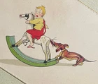 Child on Rocking Horse Dachshund Teckel  pulling on tail  1907