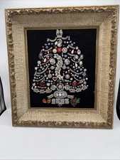 Vintage Jewelry Christmas Tree Antique Frame 19”x17” Broken Jewelry Art