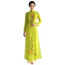 NWOT Women's Custom Couture Chartreuse Embroidered  Embellished Ao Dai Sz 6