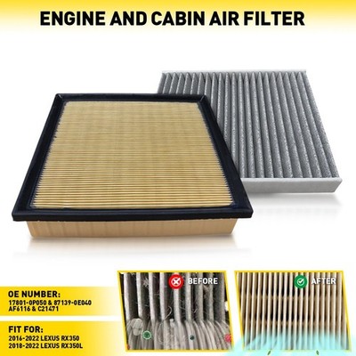 Combo Set & Engine Carbon Element Air Cabin Filter For 16-22 Lexus RX350 RX350L