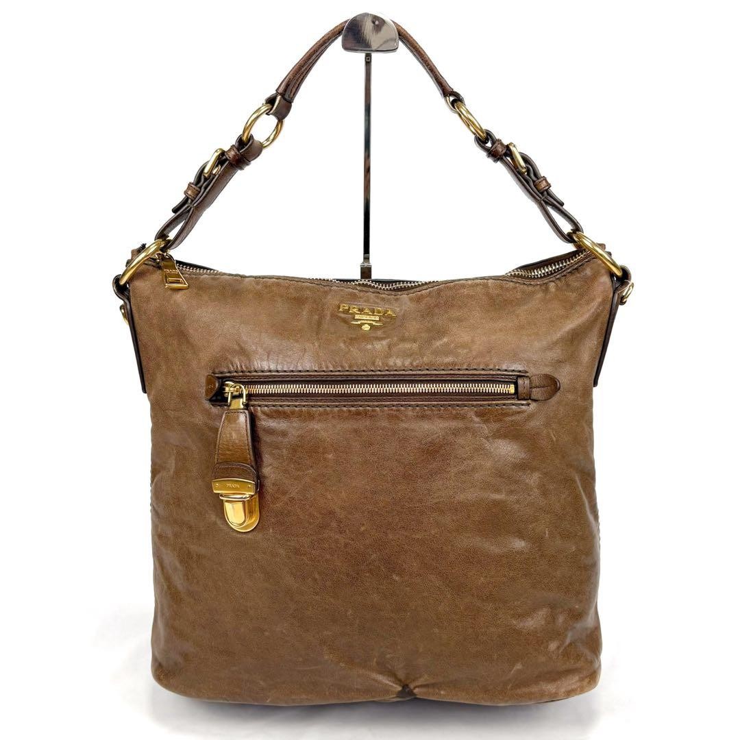 PRADA One Shoulder Bag Brown Leather Hobo Soho thumbnail 2