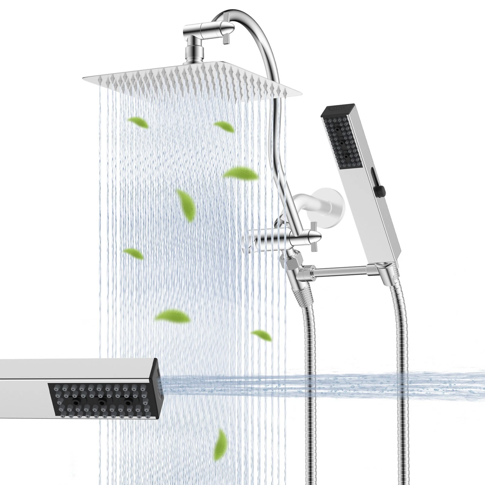 10 Inch Rainfall Shower Head With Handheld Spray Combo 12'' Shower Extension Arm