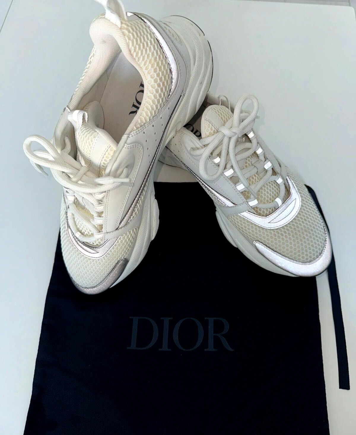 DIOR B22 WHITE TECHNICAL MESH + WHITE & SILVER CALFSKIN UK 10, EU 44 SNEAKER image 10