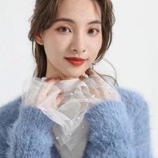 Mesh Beaded False Sleeves Wrist Cuffs Ruffle Detachable Fake Retro Sweet Fashion