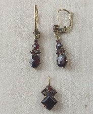 Ancienne parure, boucles oreilles + pendentif or 8 carats, art deco