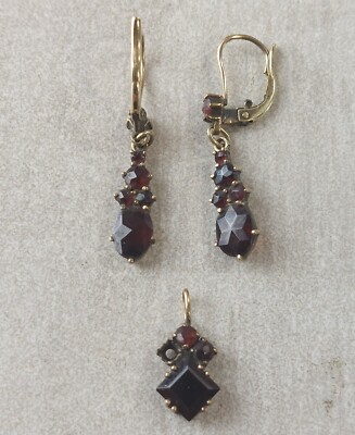 Parure Ancienne Or 8 Carats Art Déco - Boucles D'oreilles + Pendentif, Occasion