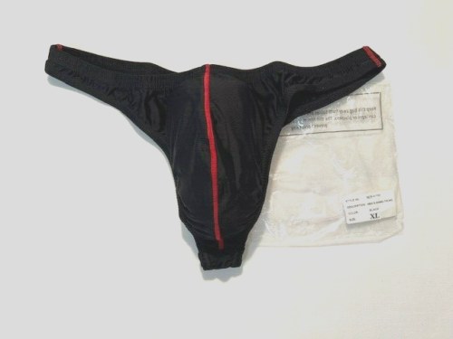 NDS Size XL Men's Nylon T-Back Swim Thong with Contrasting Stitching - Black/Red - Picture 1 of 8