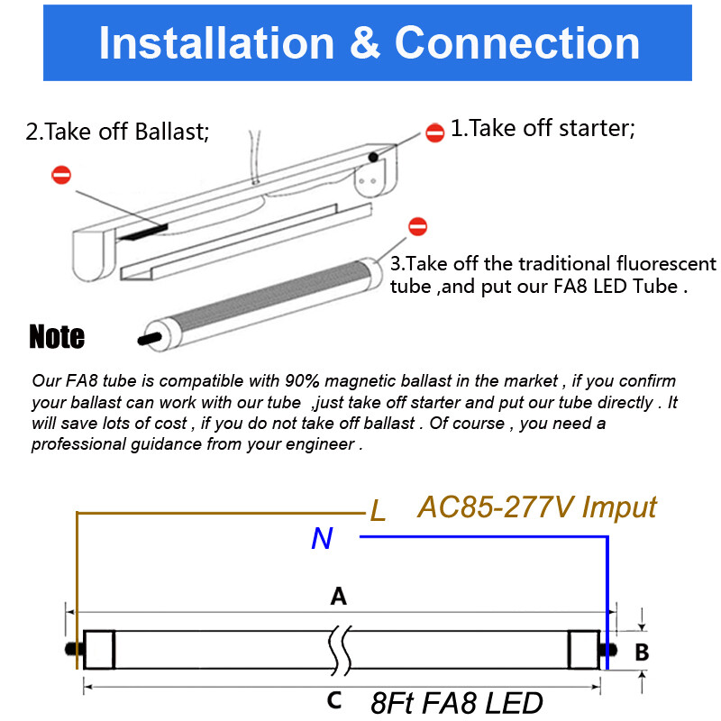 8FT LED Tube Light 144W FA8 T8 Single Pin Fluorescent 6500K 8 Ft LED