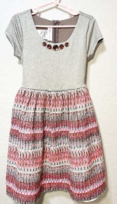 Bonnie Jean Girls Gray Sparkle Thread Dress Sz 6 New Geometric Stone Accents