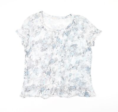Armand Thiery Damen-T-Shirt blau Blumenmuster Viskose Basic Größe 6 Schaufelausschnitt