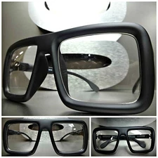 Mens Women OVERSIZE VINTAGE RETRO Clear Lens EYE GLASSES Large Matte Black Frame