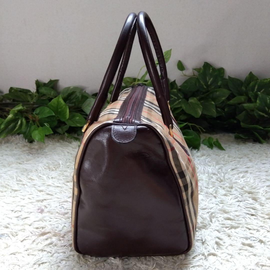 Burberry Mini Boston Bag Nova Check Beige Brown Leather From