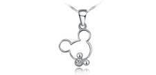 Micky mouse Crystal Necklace Sterling Silver 925 Chain Love heart- 086