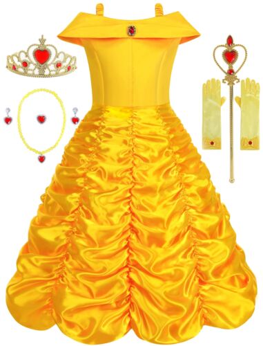 Princess Dress for Girls Off Shoulder Layered Yellow Princess Dress Up Clothe...