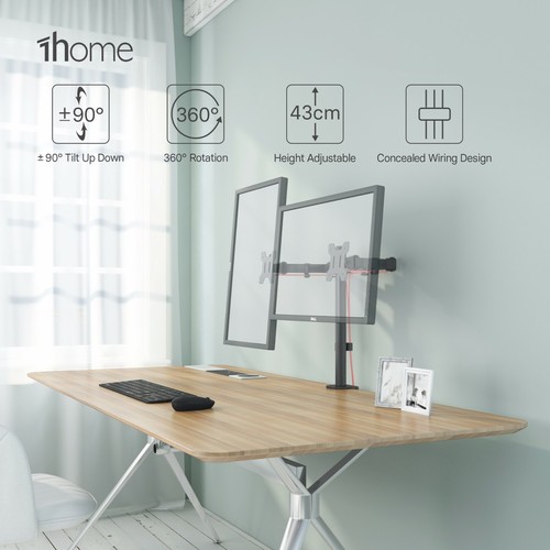 Dual Monitor Stand for 13-27 inch LCD LED PC Screen Ergonomic Height Adjustable - Picture 3 of 7