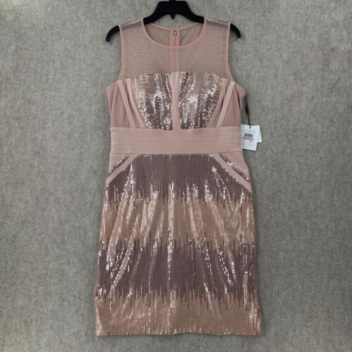 NWT Calvin Klein Pink Sequin Sleeveless Sheath Dress Womens 12 Sexy Mesh Neck