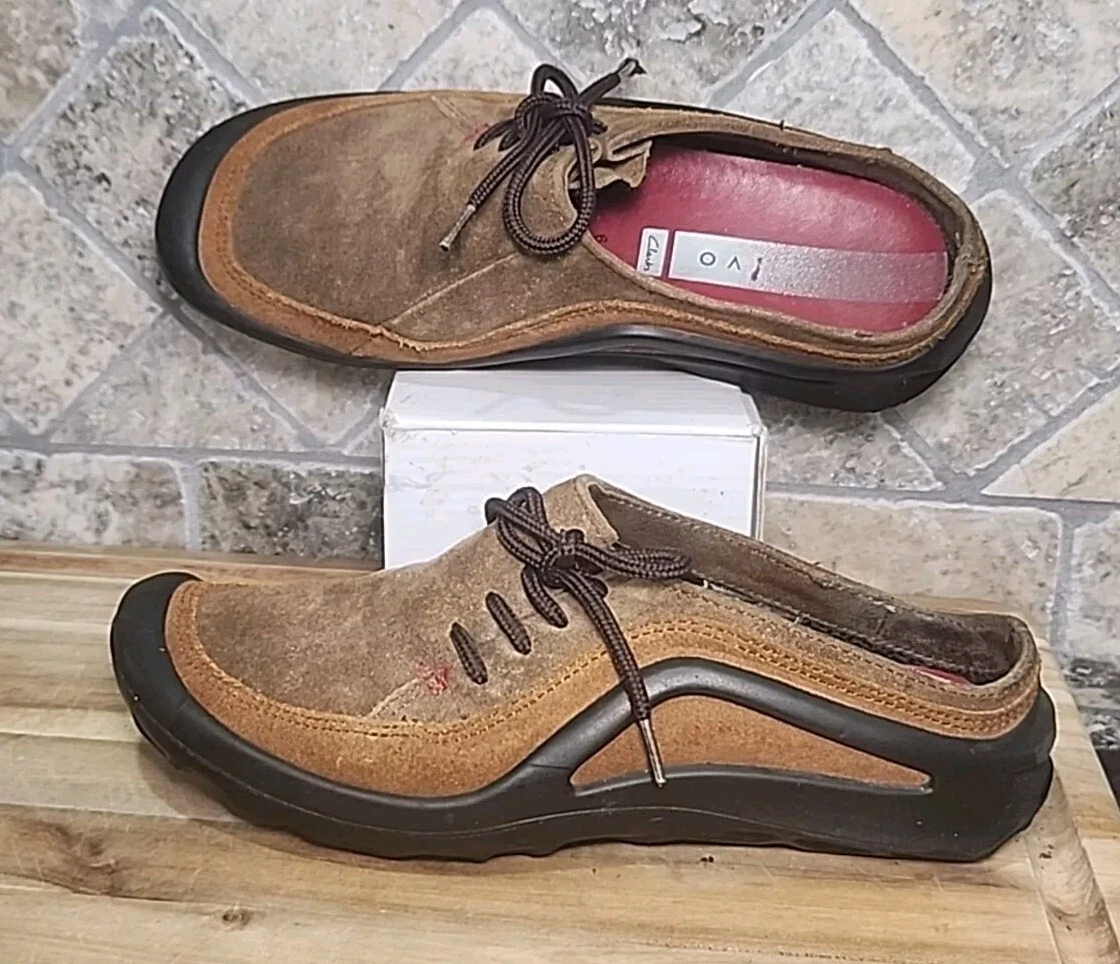 Mocassini comodi slip on Clarks Privo taglia 6M marroni neri in pelle scamosciata